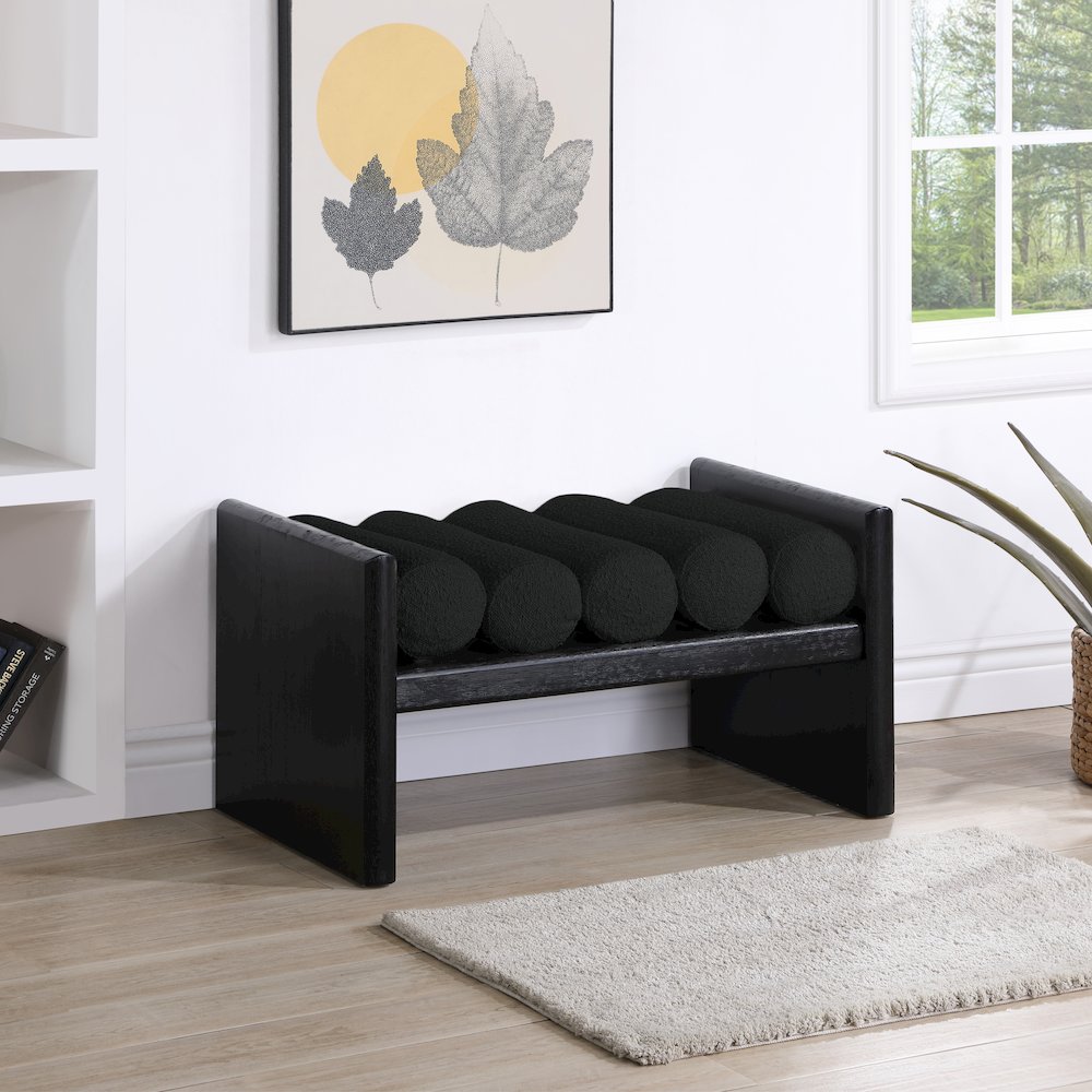 Waverly Black Boucle Fabric Bench. Picture 2
