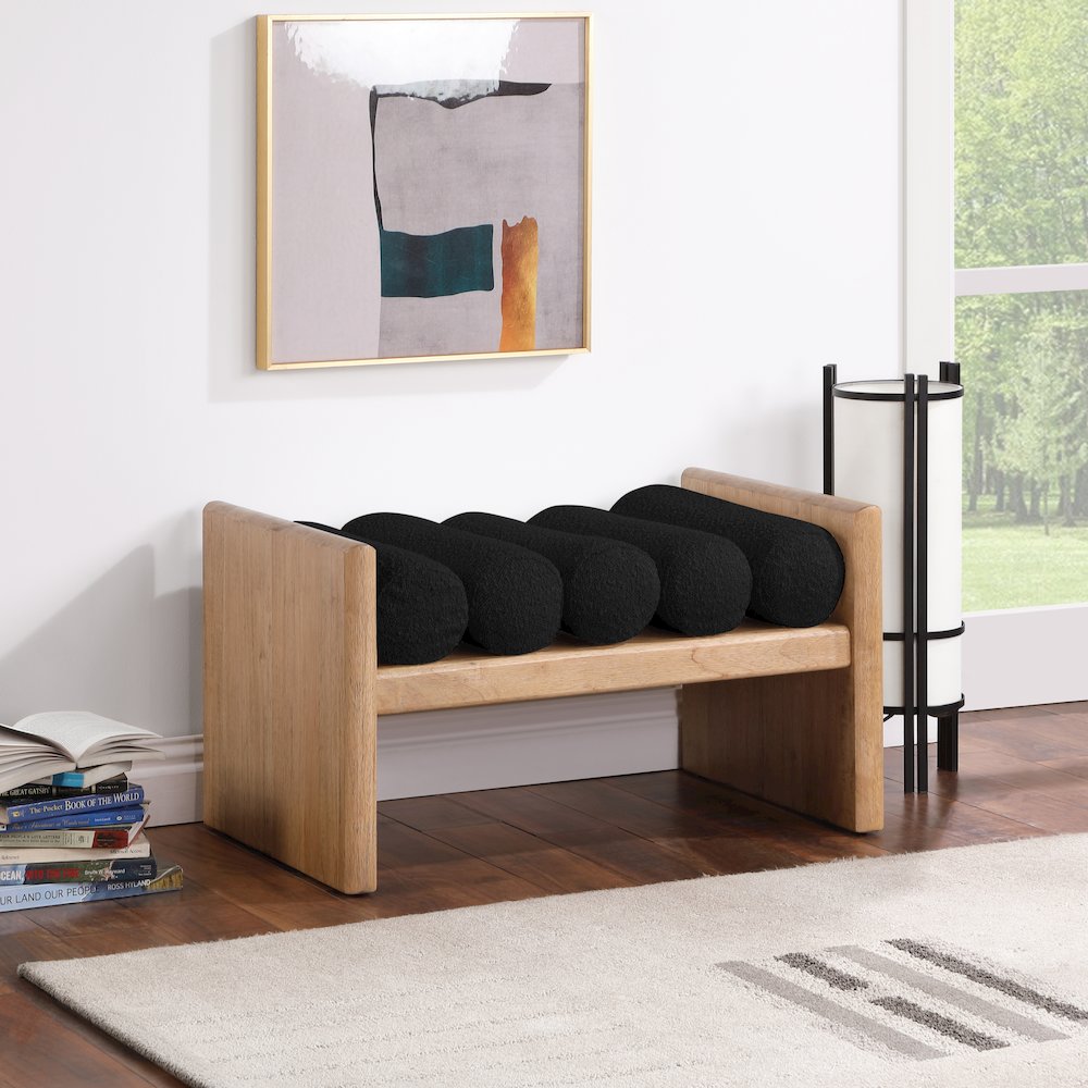 Waverly Black Boucle Fabric Bench. Picture 2