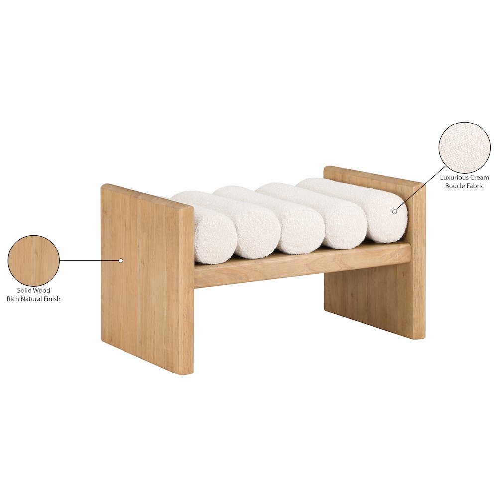 Waverly Cream Boucle Fabric Bench. Picture 8