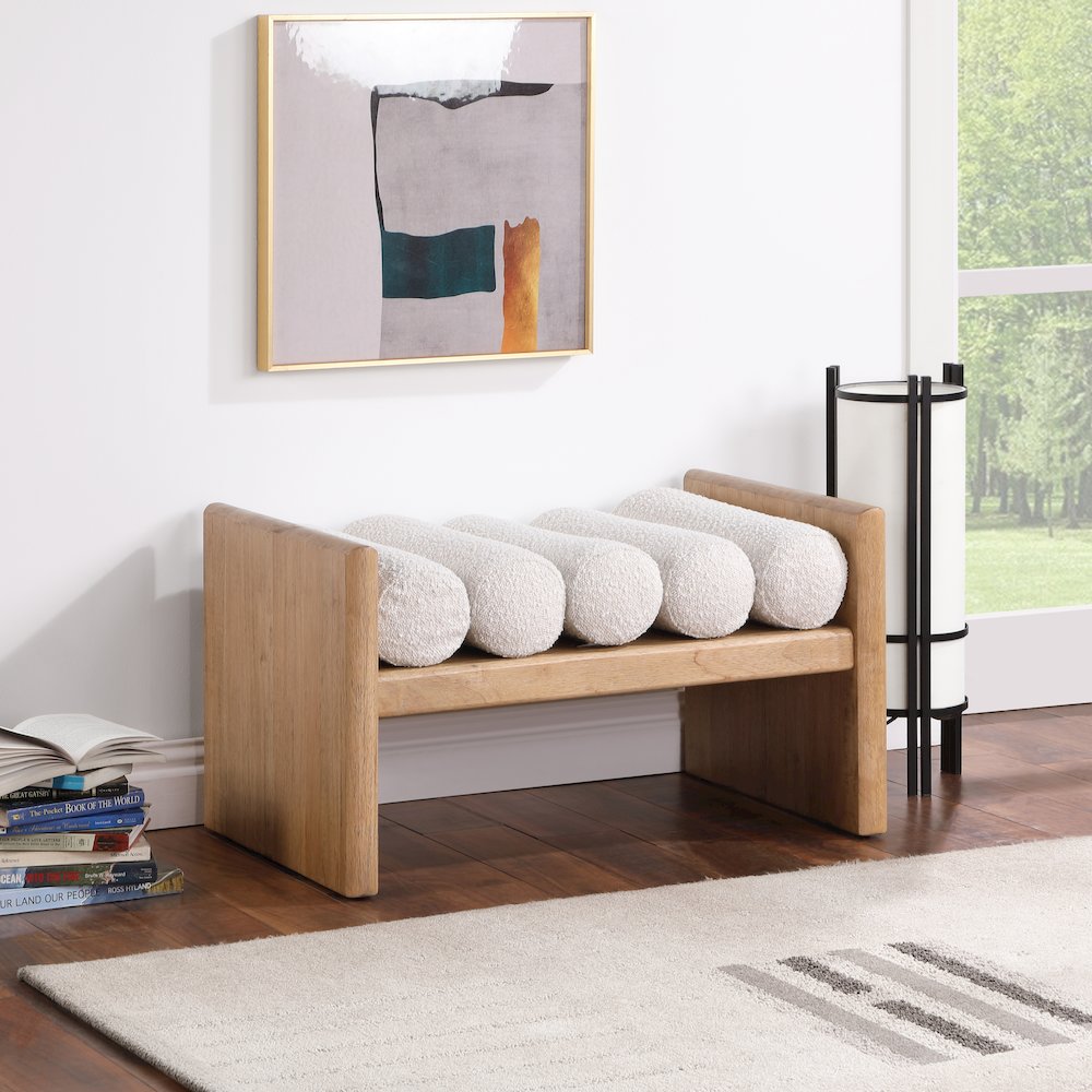 Waverly Cream Boucle Fabric Bench. Picture 2