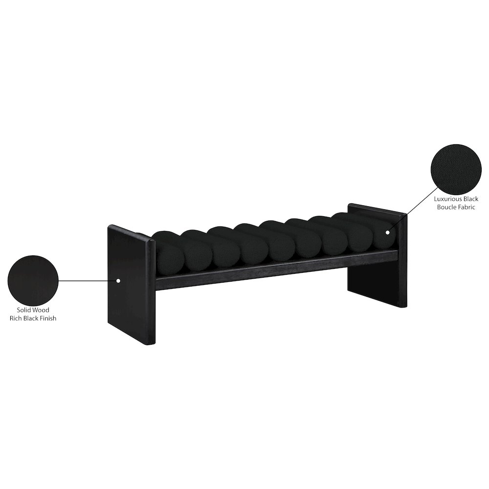 Waverly Black Boucle Fabric Bench. Picture 8