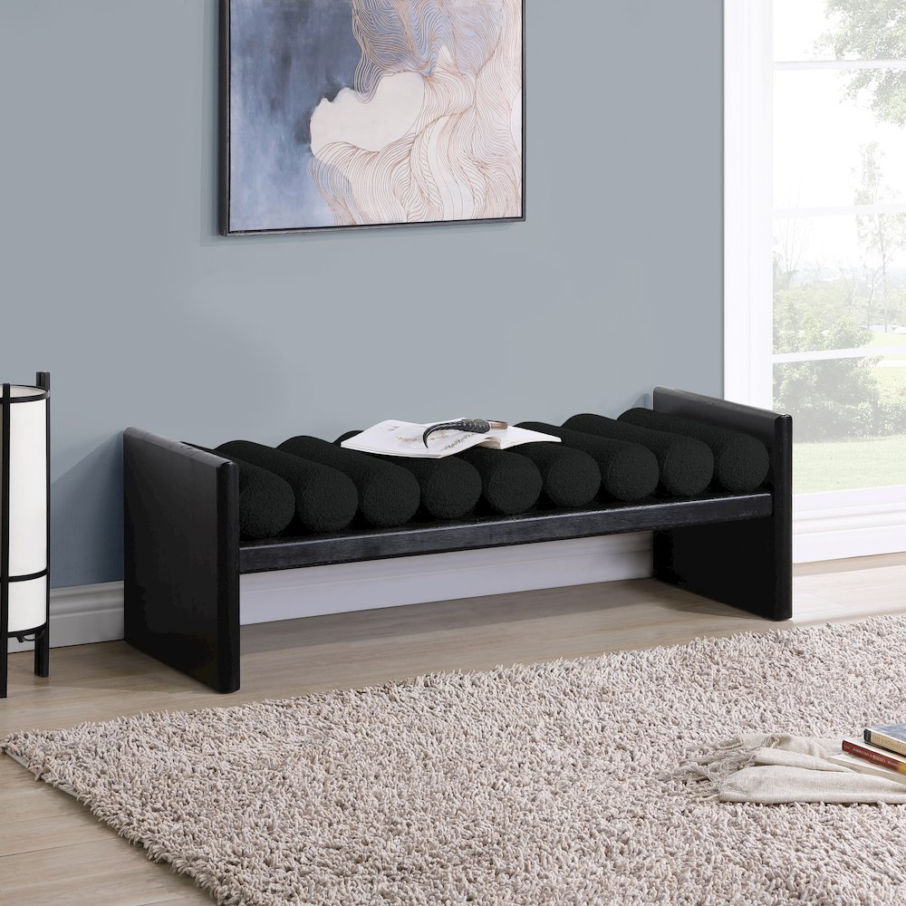 Waverly Black Boucle Fabric Bench. Picture 2