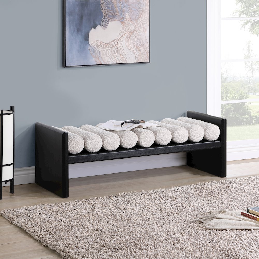 Waverly Cream Boucle Fabric Bench. Picture 2