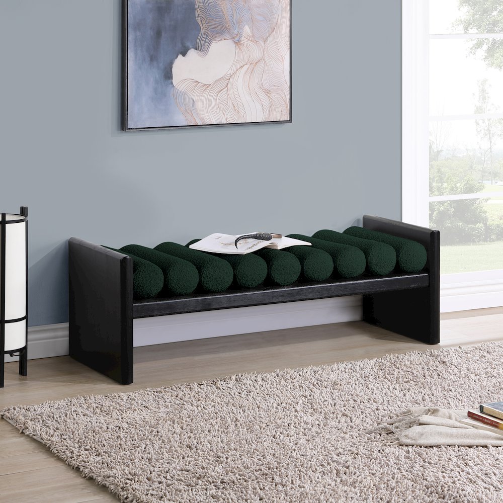 Waverly Green Boucle Fabric Bench. Picture 2