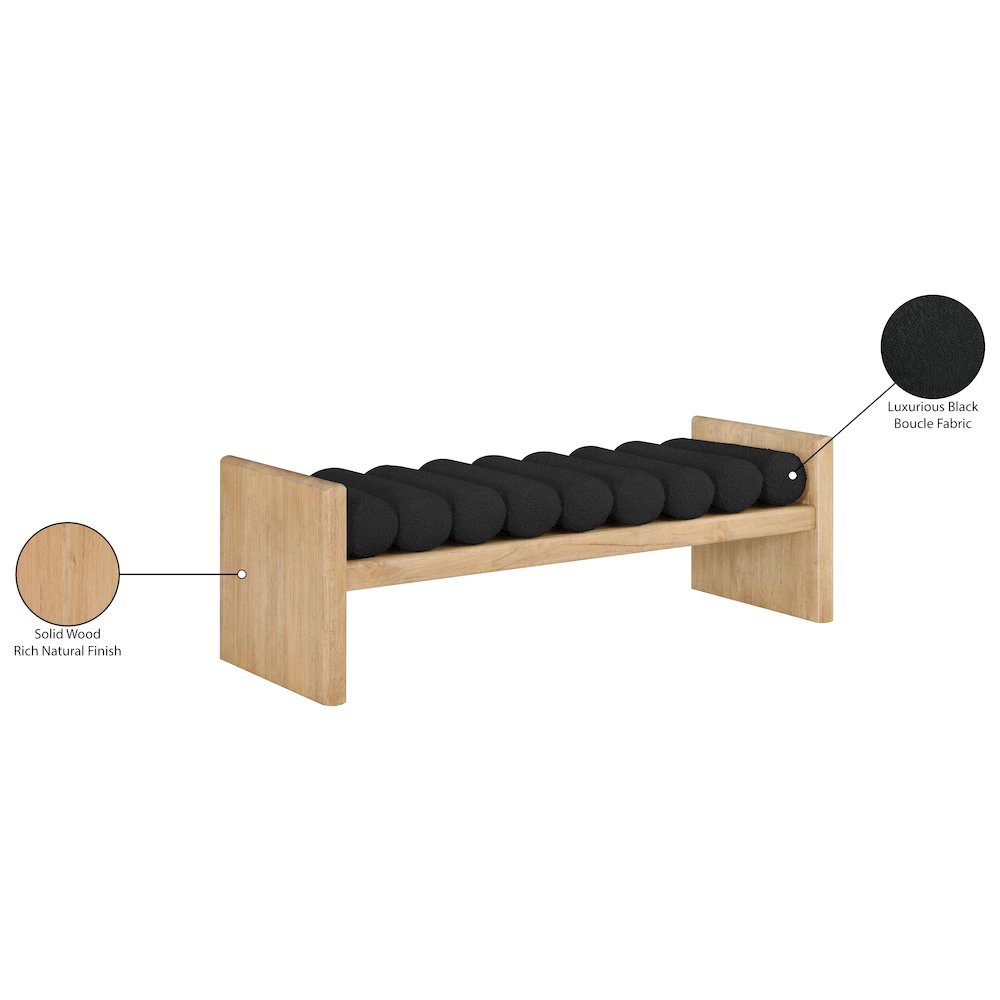 Waverly Black Boucle Fabric Bench. Picture 8