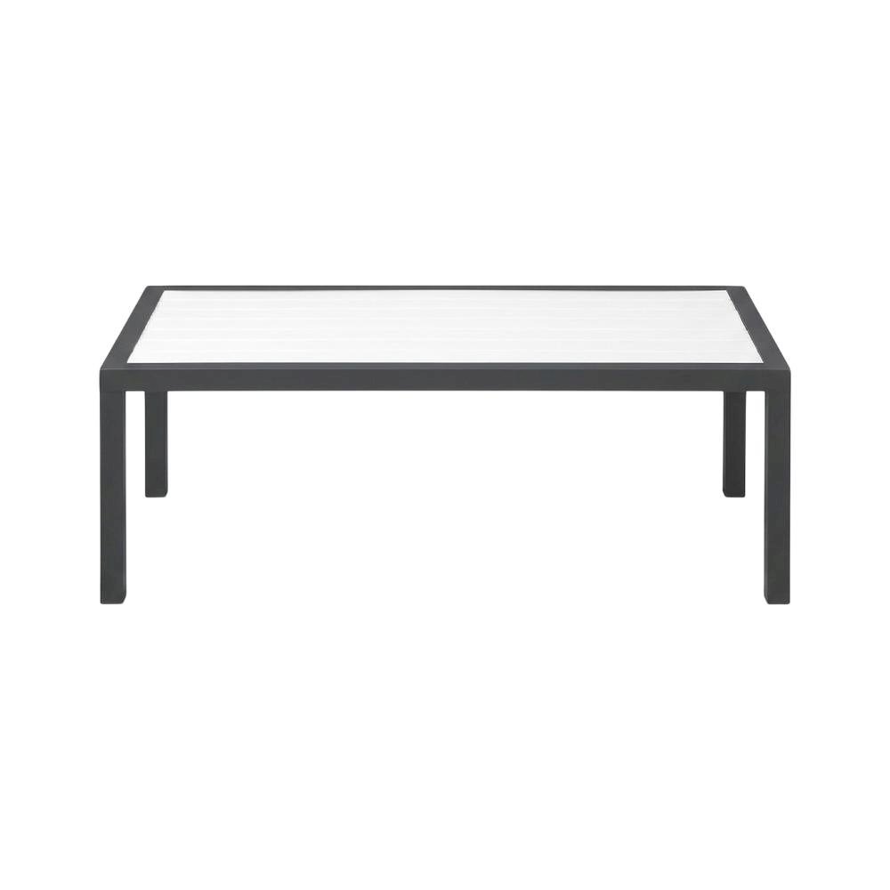 White Wood Look Accent Paneling Outdoor Patio Aluminum Coffee Table. Picture 4