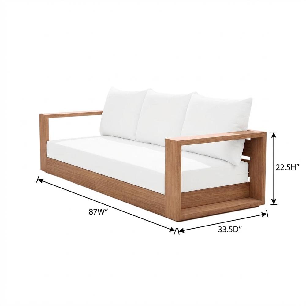 Contemporary White Fabric Outdoor Sofa With Cushions And Teak Finish. Picture 7