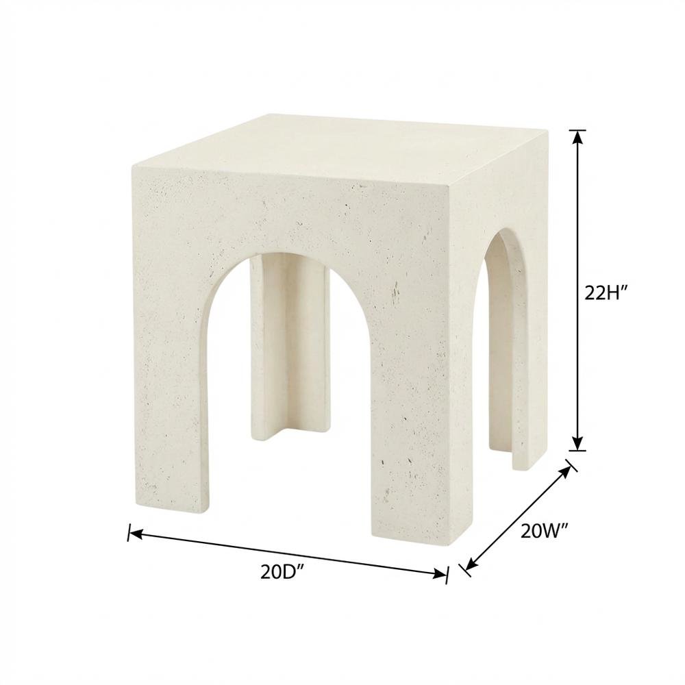 Cream Concrete and Fiberglass Outdoor End Table with Angular Legs. Picture 7
