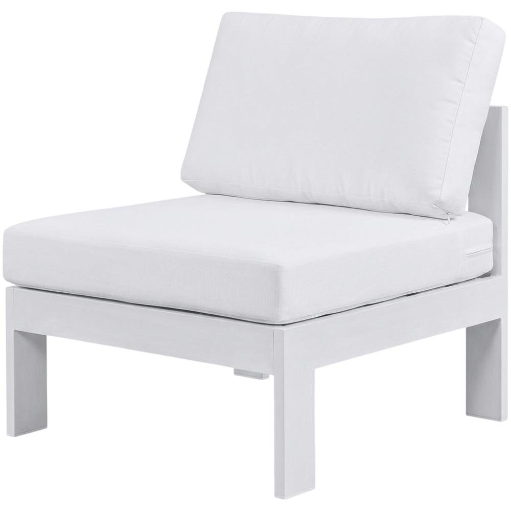 White Fabric Outdoor Patio Aluminum Armless Chair With Contemporary Style. Picture 1