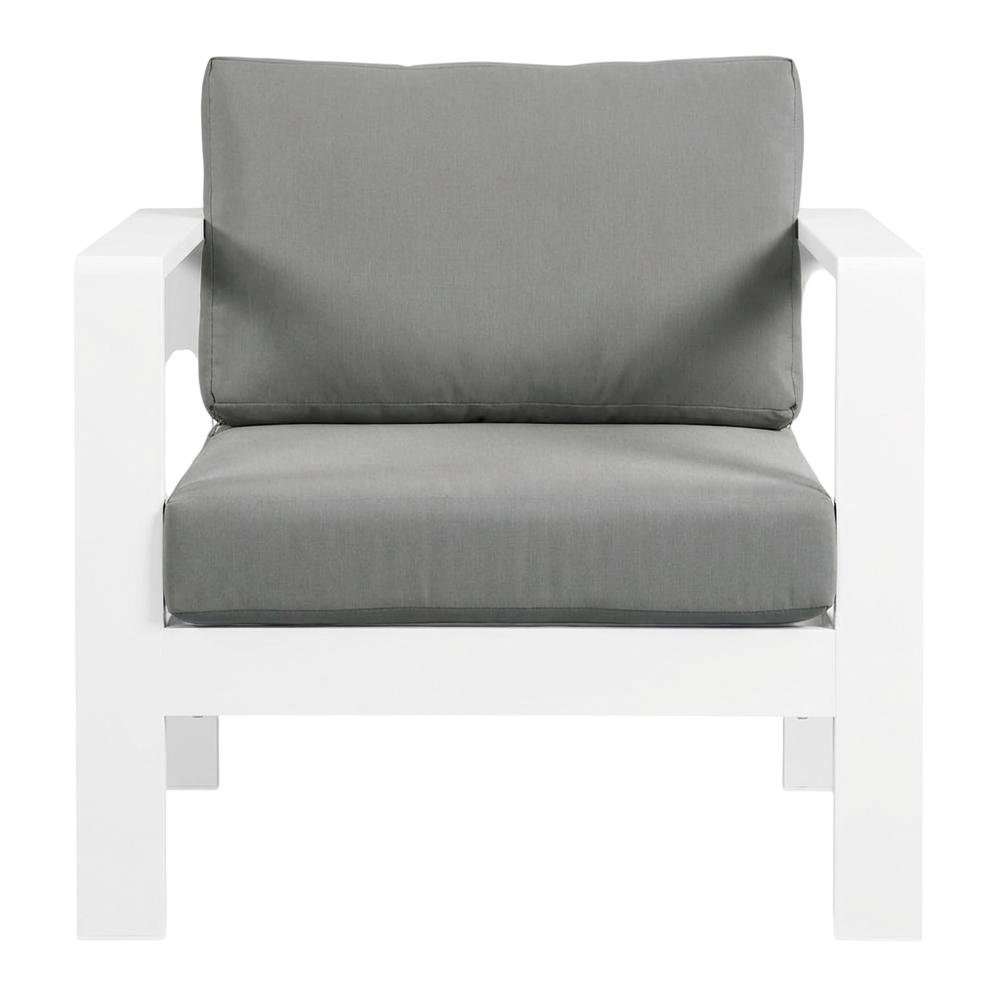 Gray Fabric Outdoor Patio Aluminum Armchair, Cushioned Seat, Contemporary Style. Picture 4