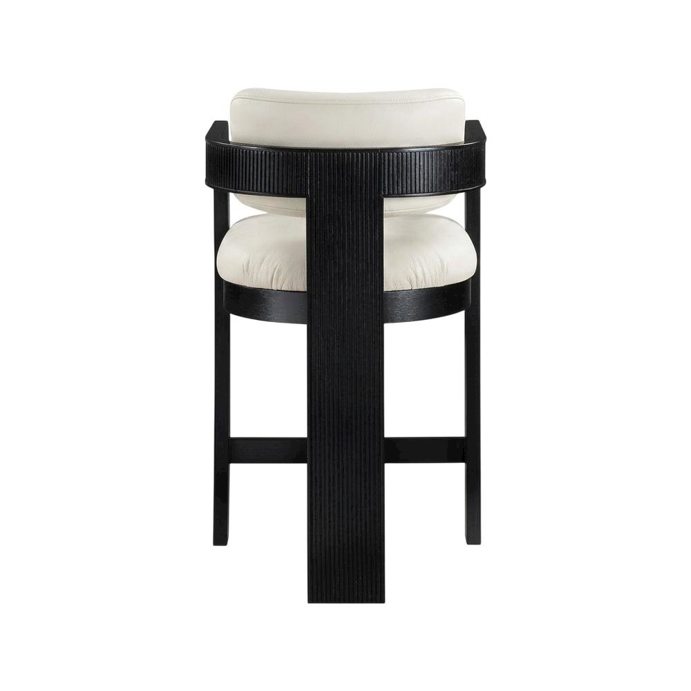 Velvet Art Deco Counter Stool, Low Back, Rubberwood Legs, Cream Velvet. Picture 5