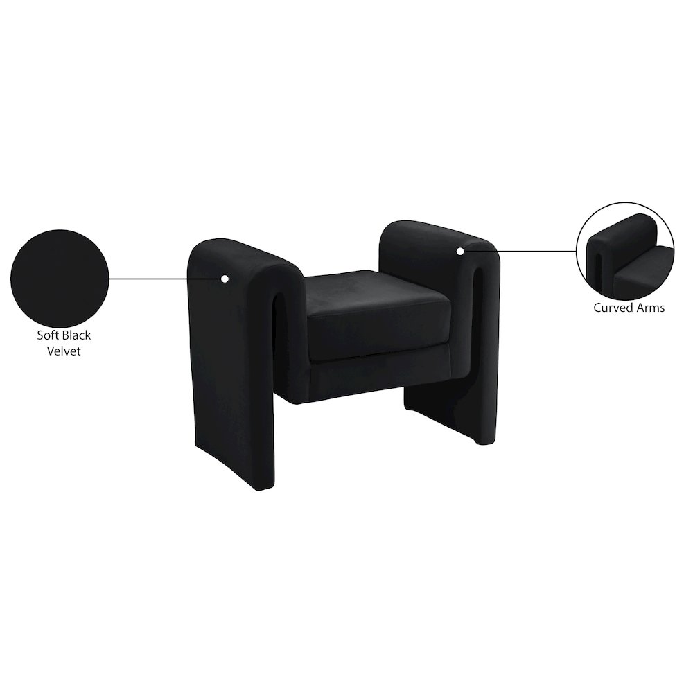 Sloan Black Velvet Bench. Picture 7