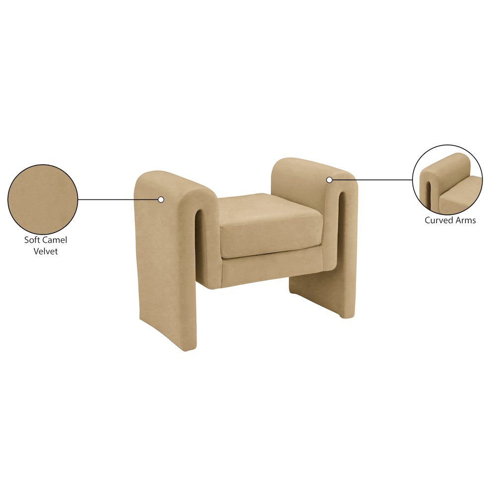 Sloan Camel Velvet Bench. Picture 7