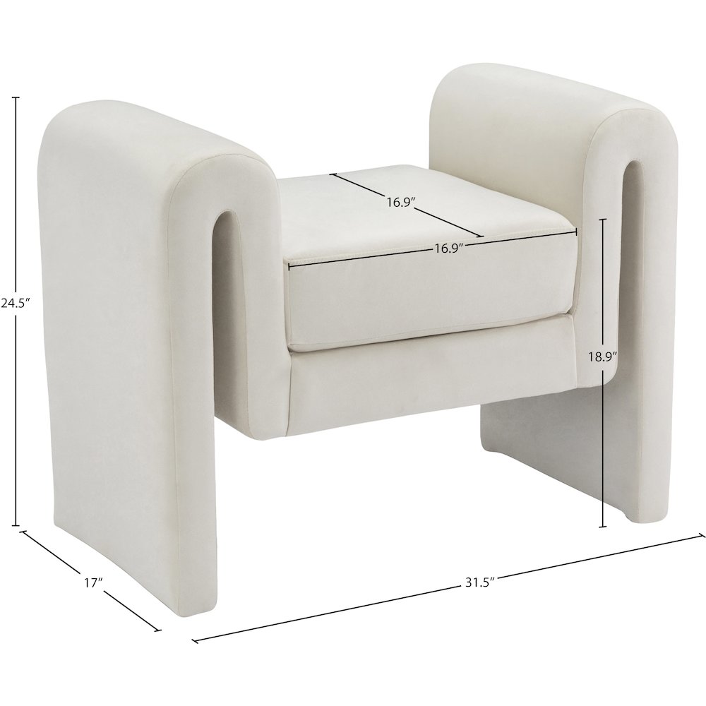 Sloan Cream Velvet Bench. Picture 6