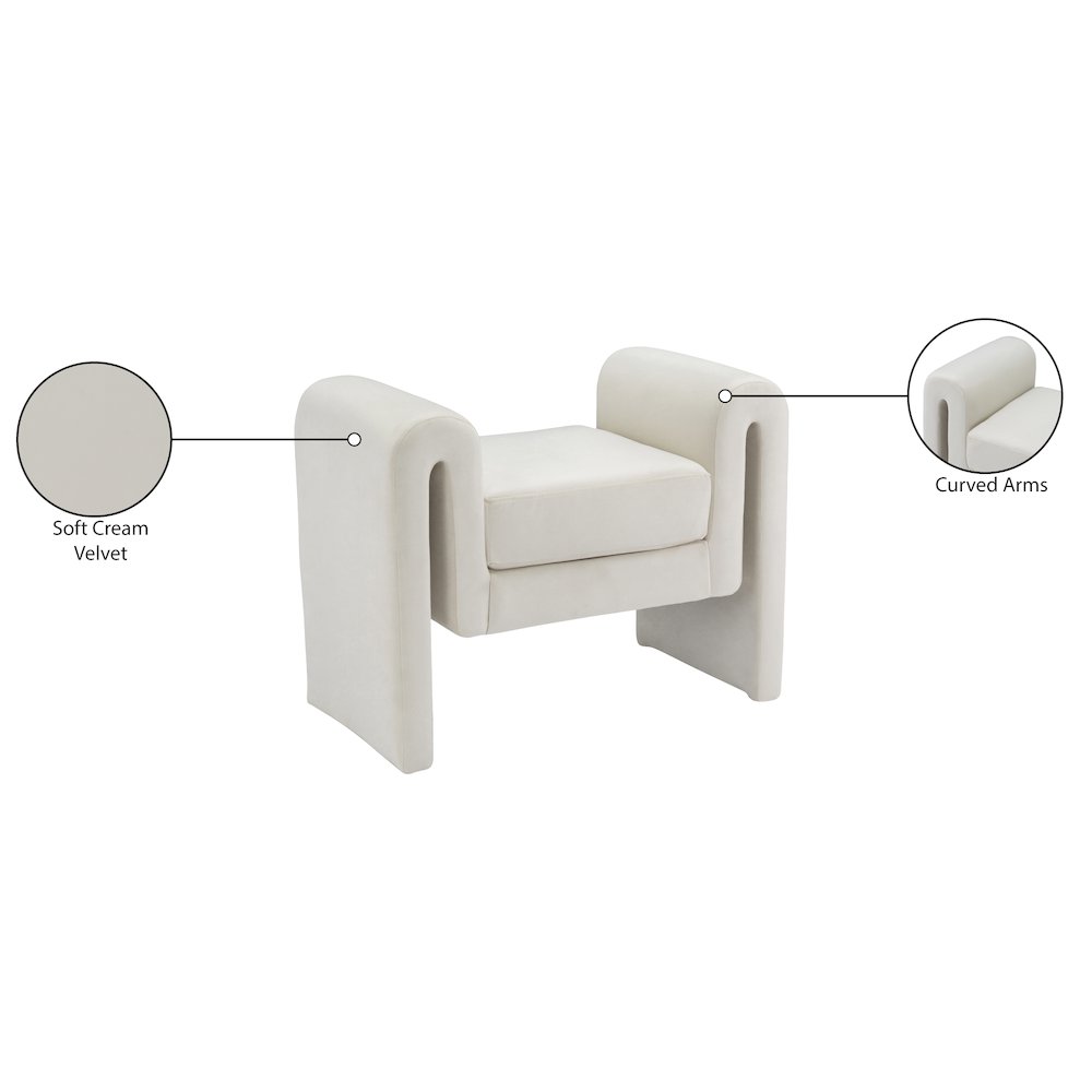 Sloan Cream Velvet Bench. Picture 7