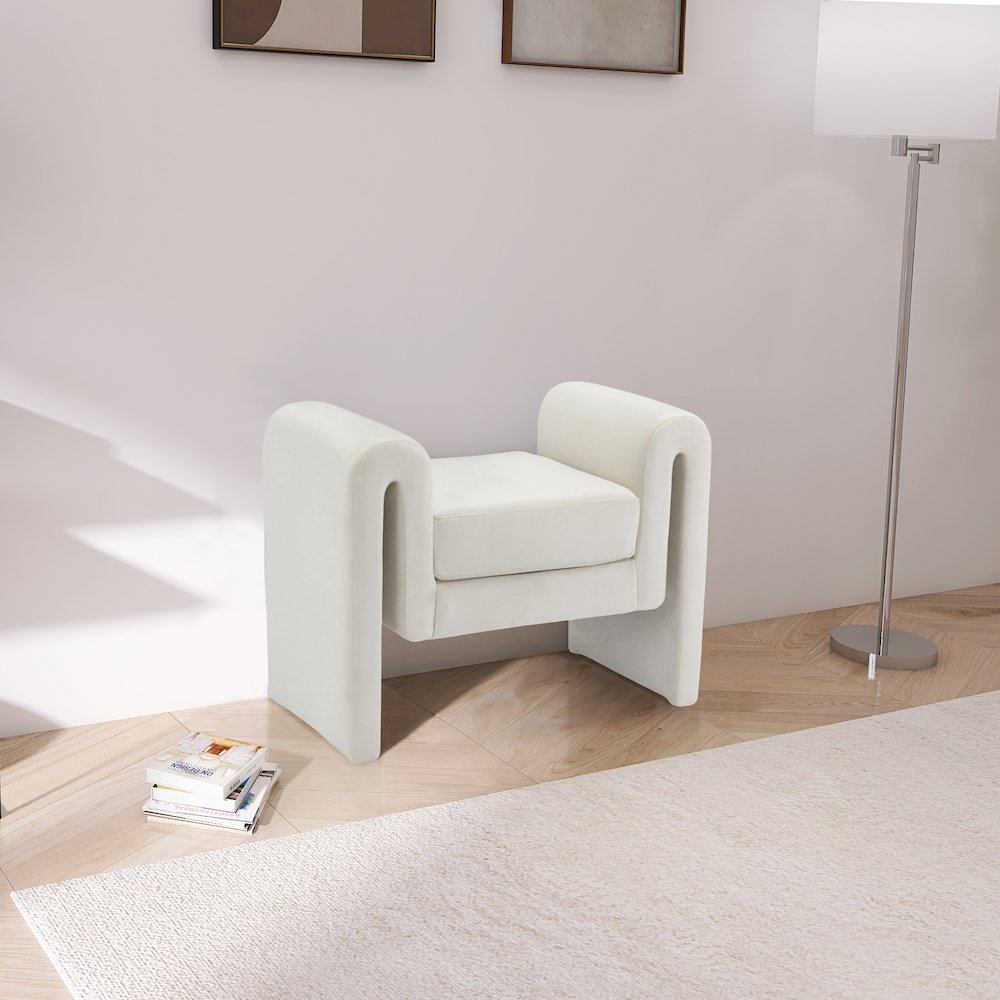 Sloan Cream Velvet Bench. Picture 2