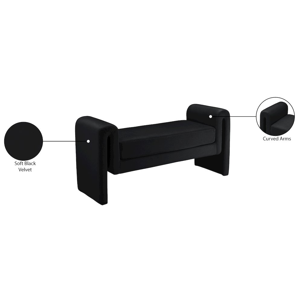 Sloan Black Velvet Bench. Picture 7