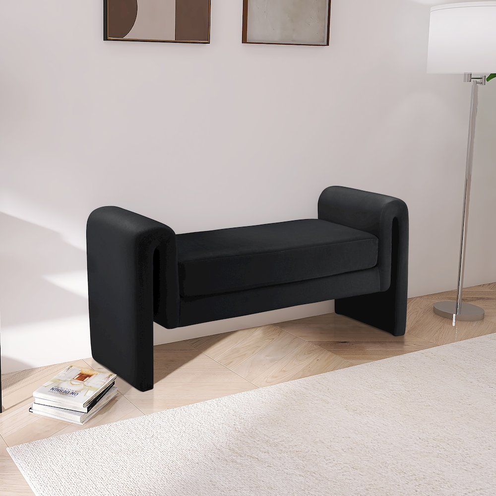 Sloan Black Velvet Bench. Picture 2