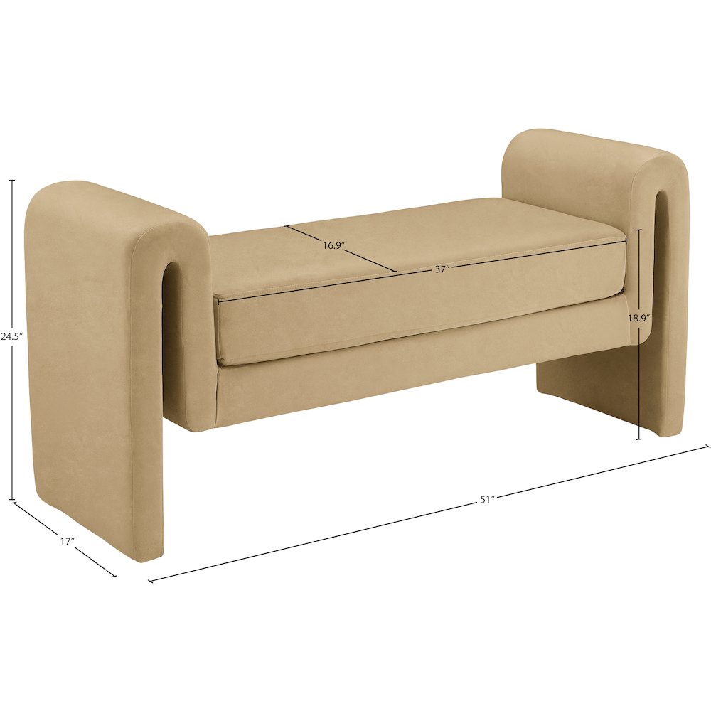 Sloan Camel Velvet Bench. Picture 6