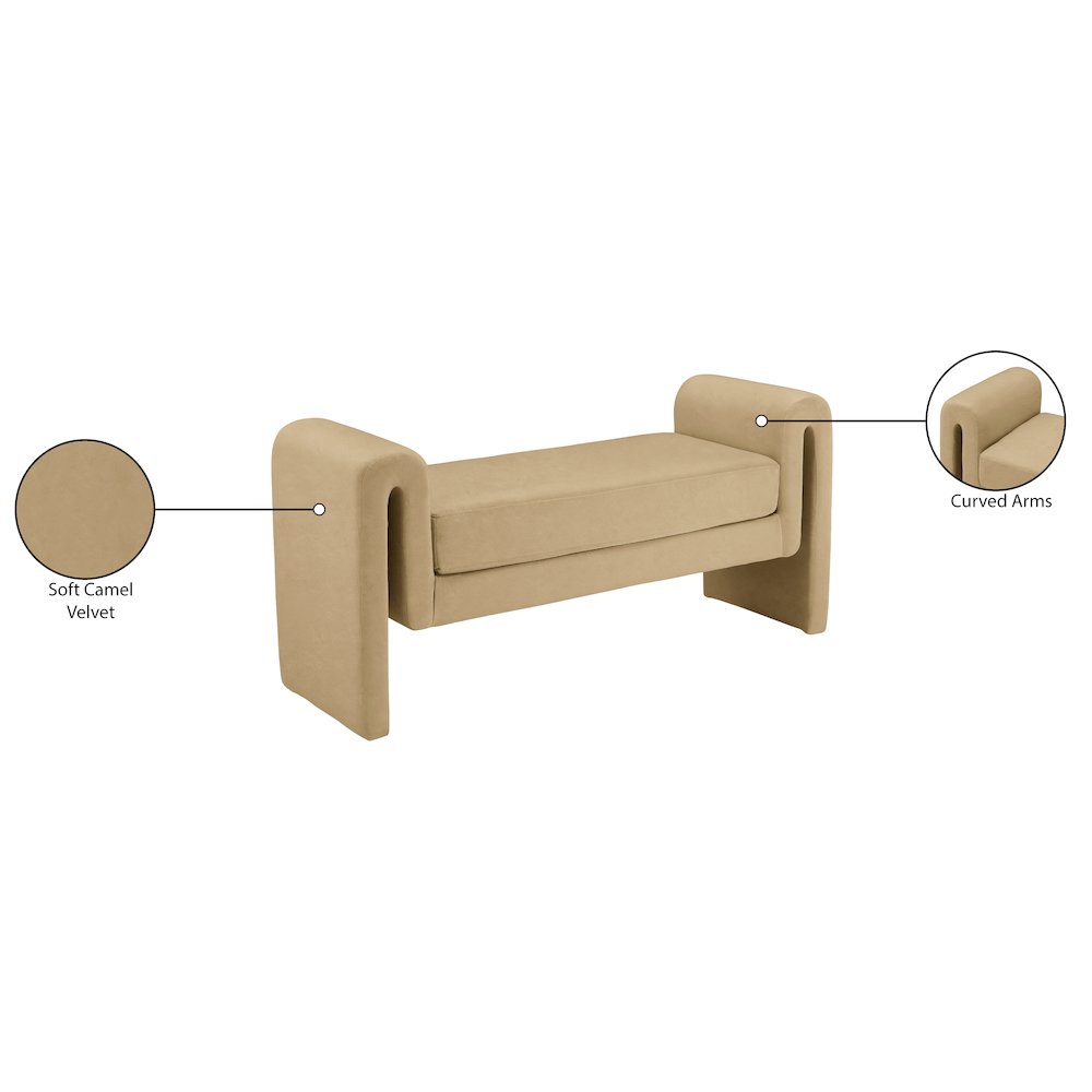 Sloan Camel Velvet Bench. Picture 7