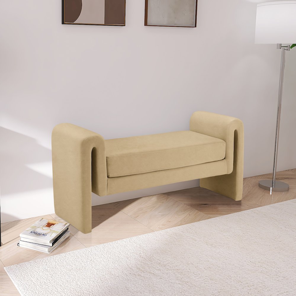 Sloan Camel Velvet Bench. Picture 2