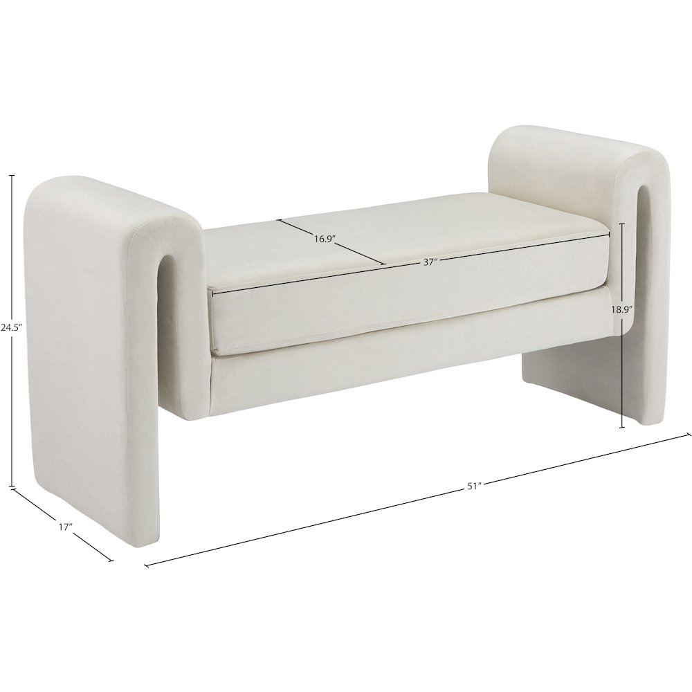Sloan Cream Velvet Bench. Picture 6