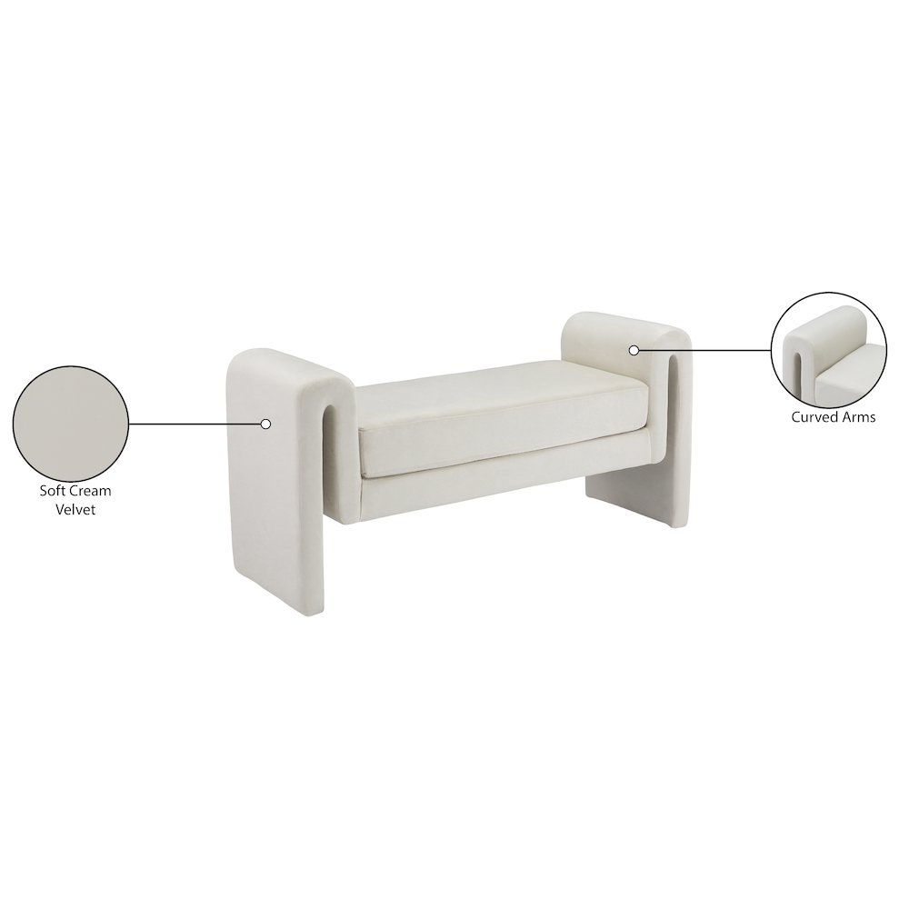 Sloan Cream Velvet Bench. Picture 7