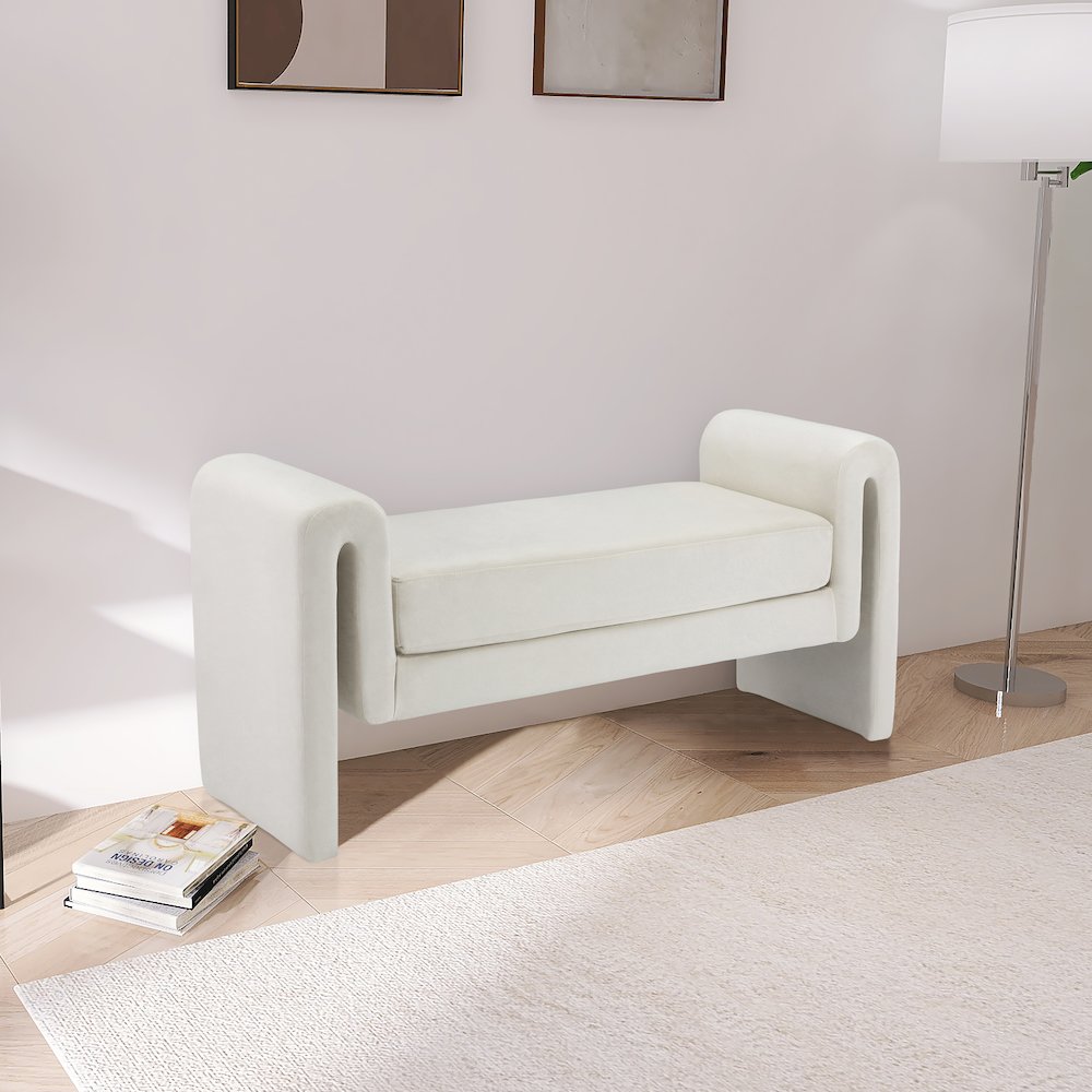 Sloan Cream Velvet Bench. Picture 2