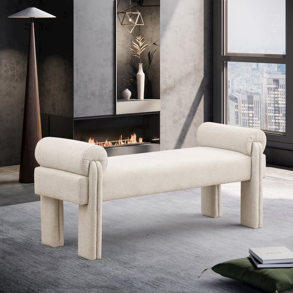Stefano Beige Polyester Fabric Bench. Picture 2