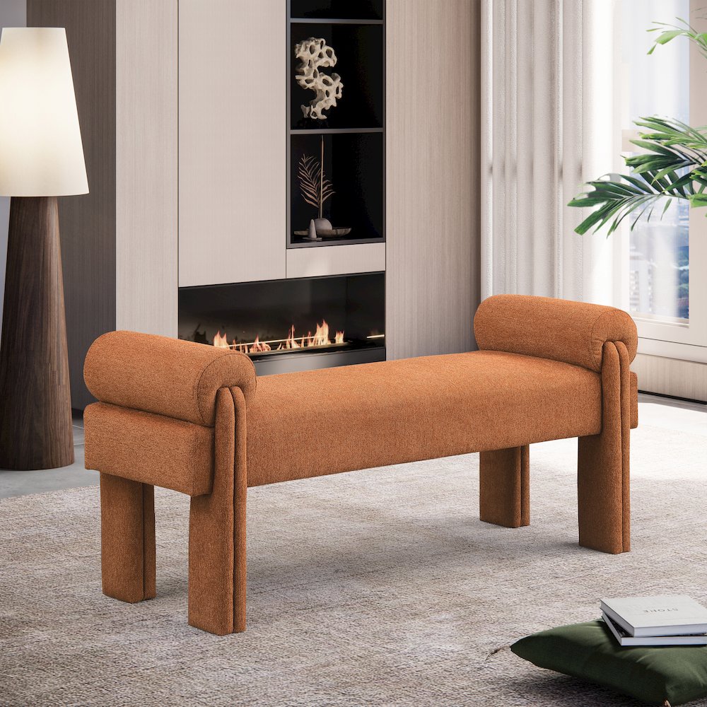 Stefano Cognac Polyester Fabric Bench. Picture 2