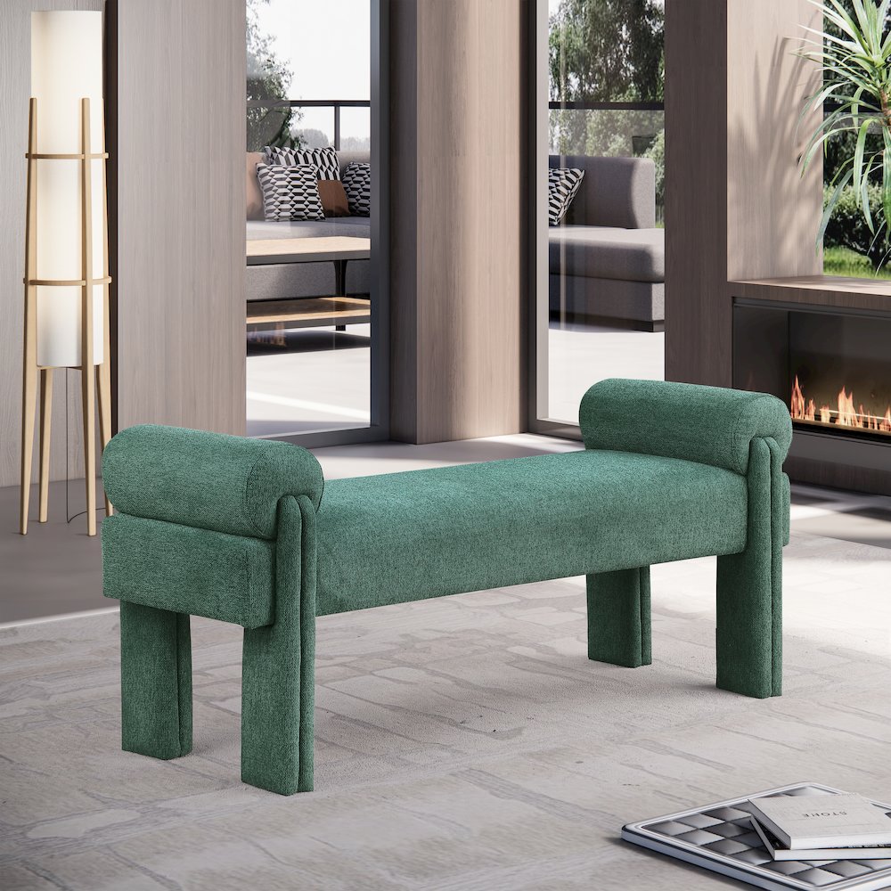 Stefano Green Polyester Fabric Bench. Picture 2