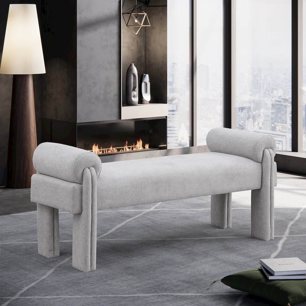 Stefano Grey Polyester Fabric Bench. Picture 2