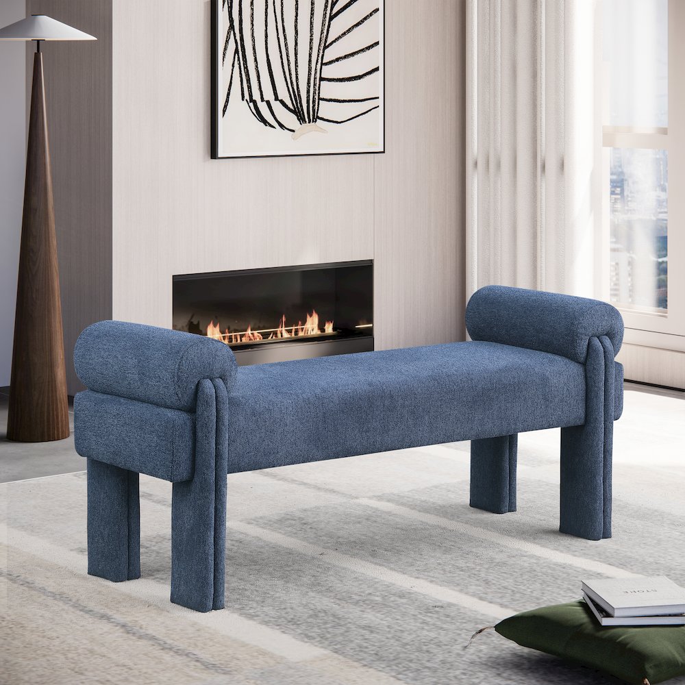 Stefano Navy Polyester Fabric Bench. Picture 2