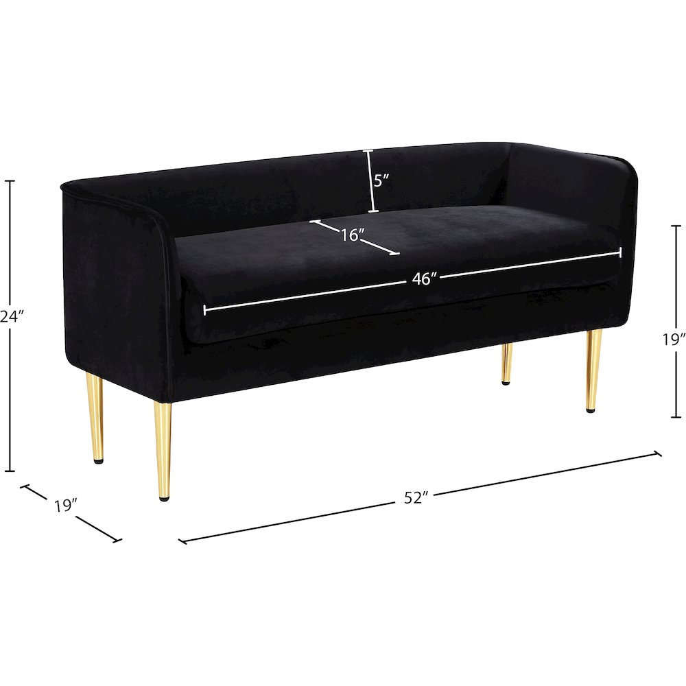Audrey Black Velvet Bench. Picture 5