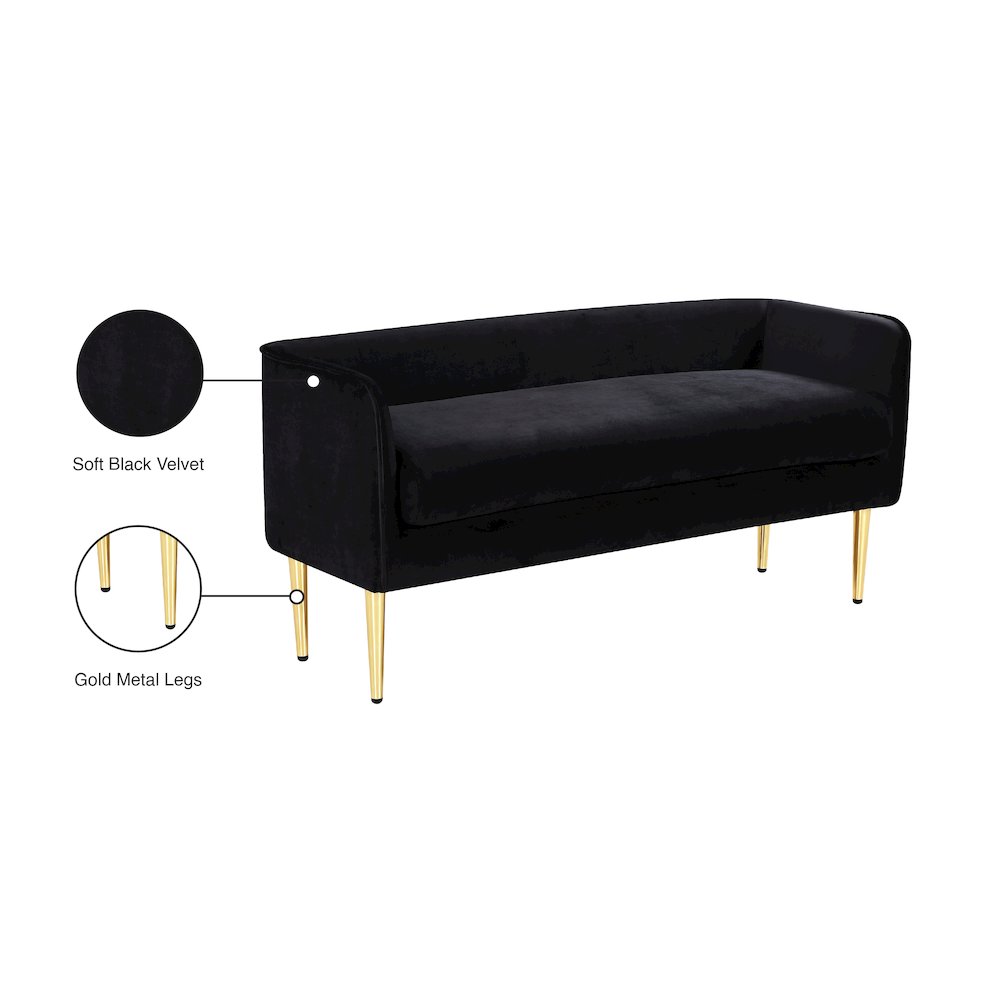 Audrey Black Velvet Bench. Picture 6