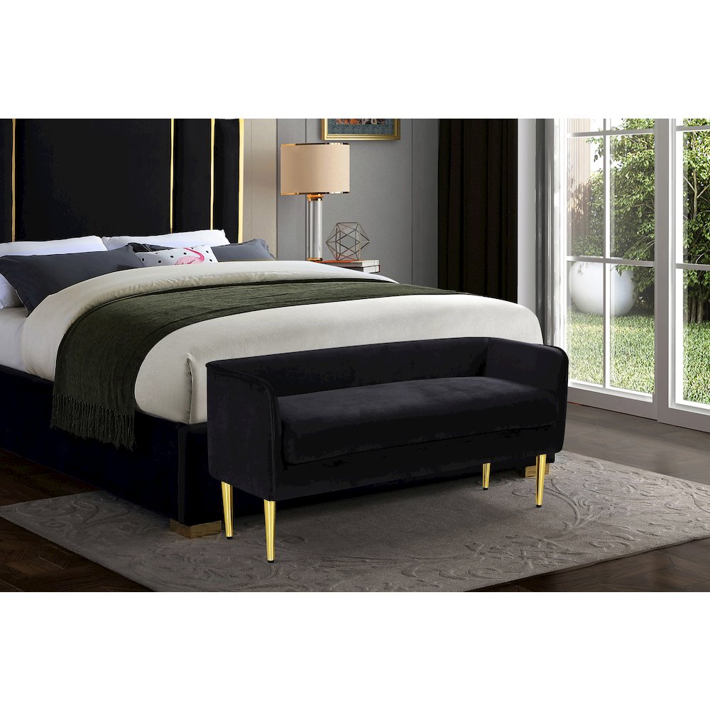 Audrey Black Velvet Bench. Picture 2