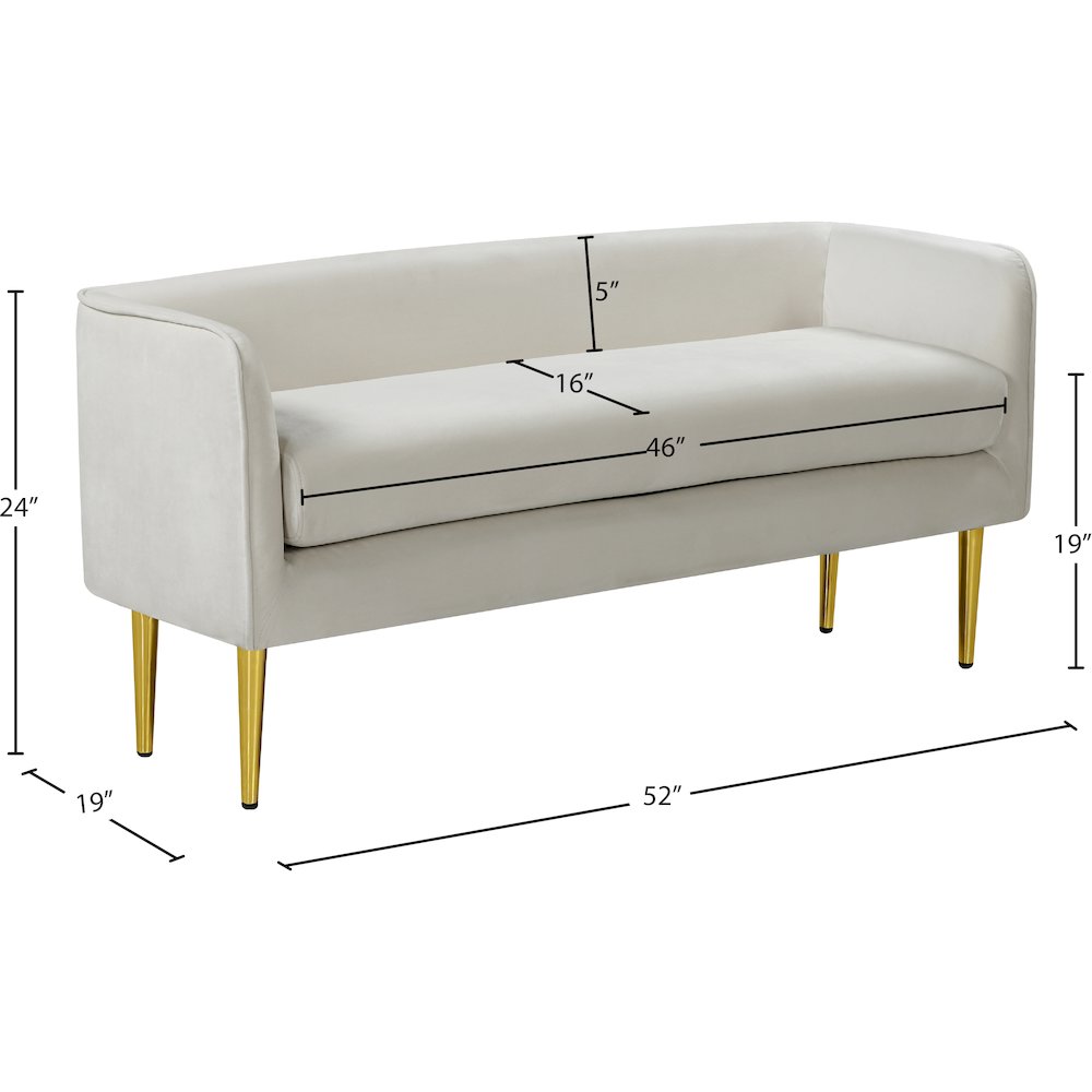 Audrey Cream Velvet Bench. Picture 5