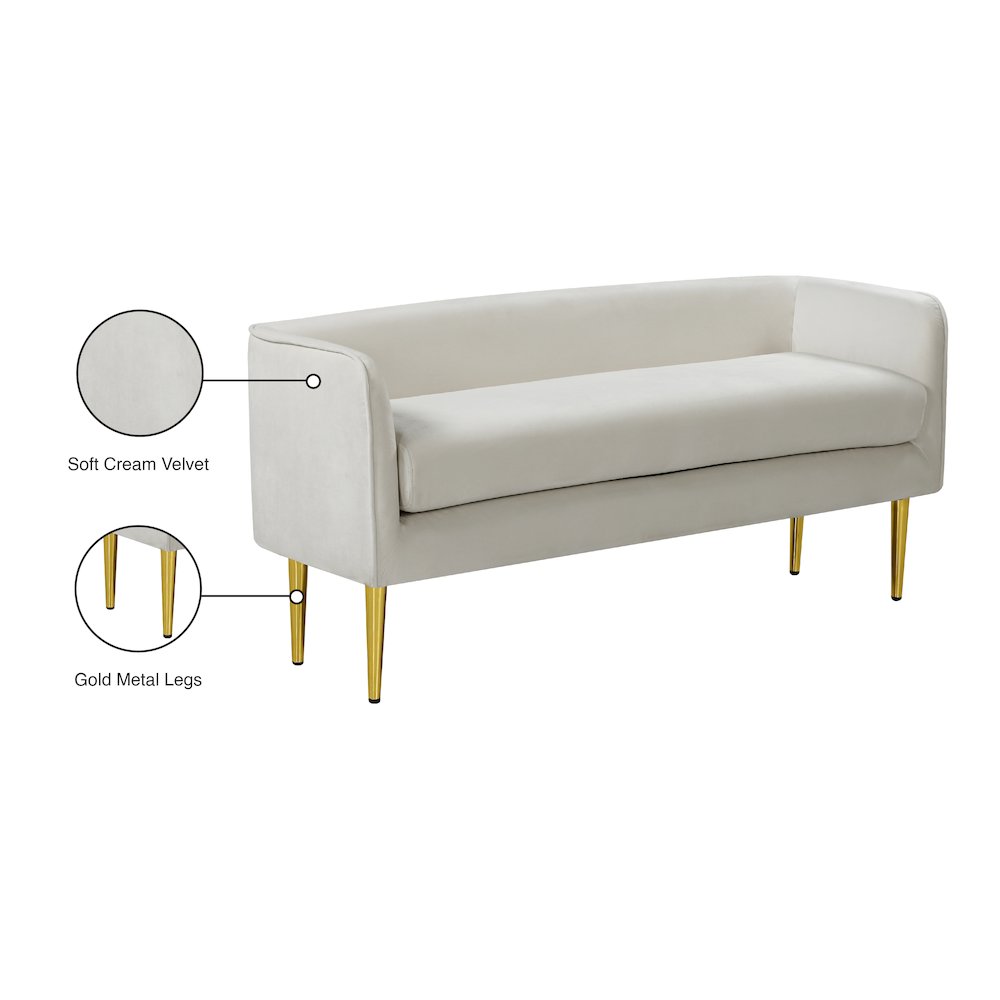 Audrey Cream Velvet Bench. Picture 6