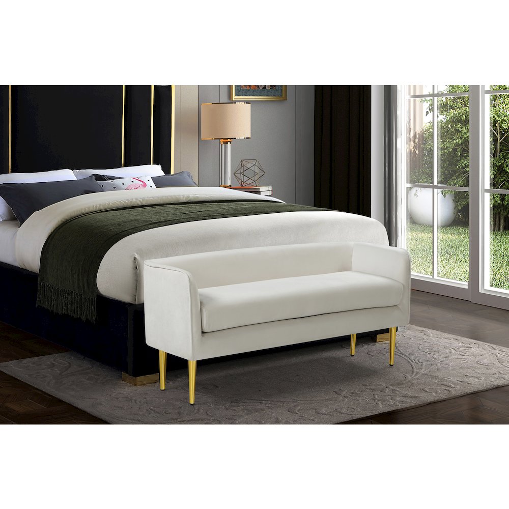 Audrey Cream Velvet Bench. Picture 2