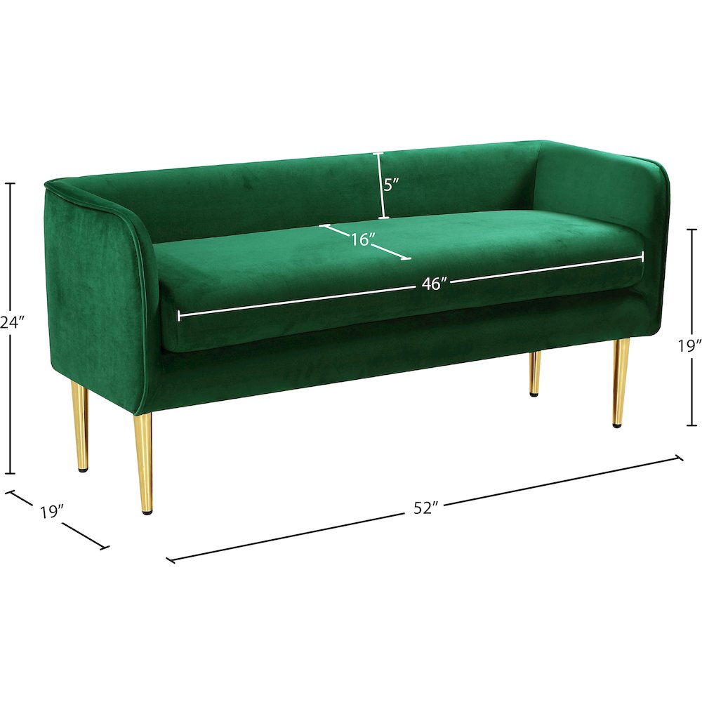 Audrey Green Velvet Bench. Picture 5