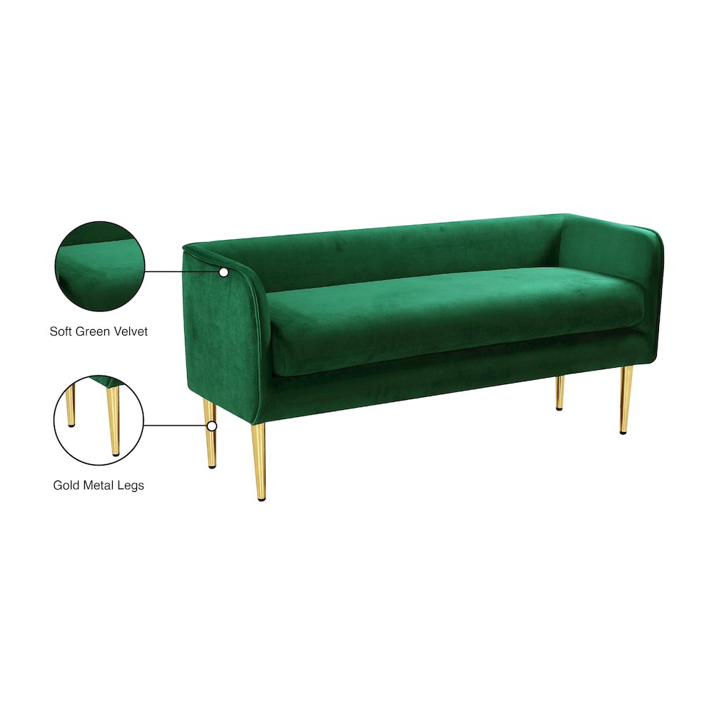 Audrey Green Velvet Bench. Picture 6