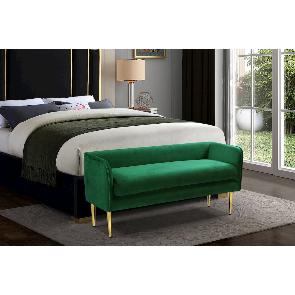 Audrey Green Velvet Bench. Picture 2