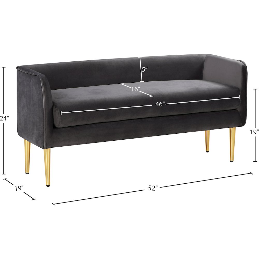 Audrey Grey Velvet Bench. Picture 5