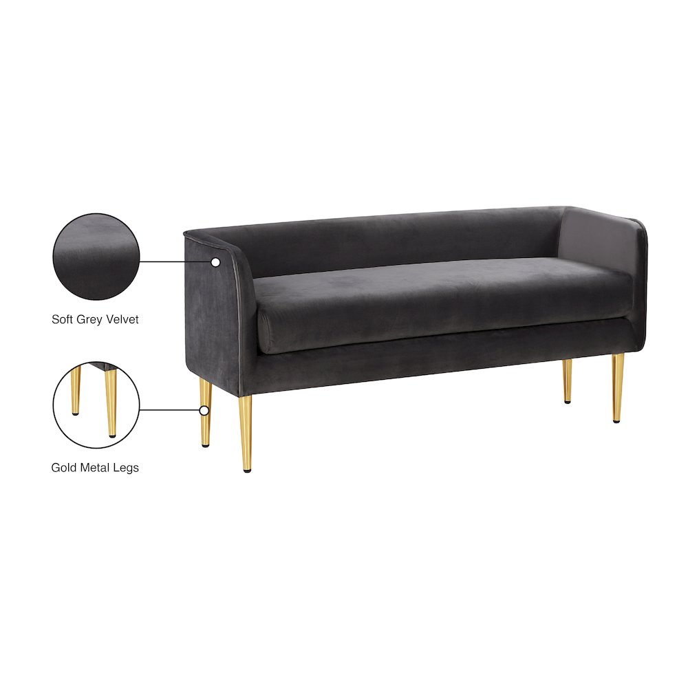 Audrey Grey Velvet Bench. Picture 6