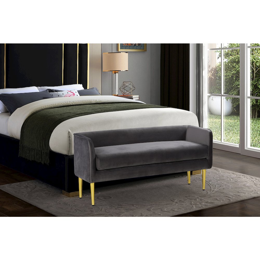 Audrey Grey Velvet Bench. Picture 2