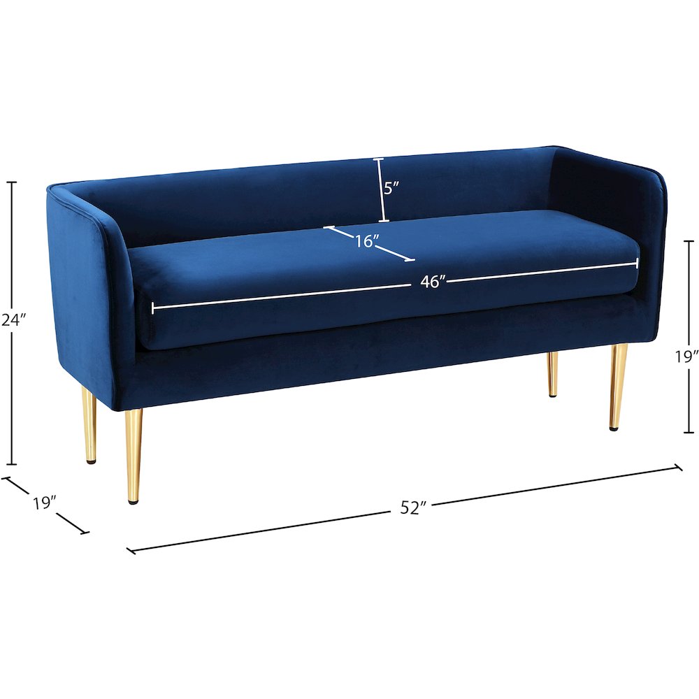 Audrey Navy Velvet Bench. Picture 5