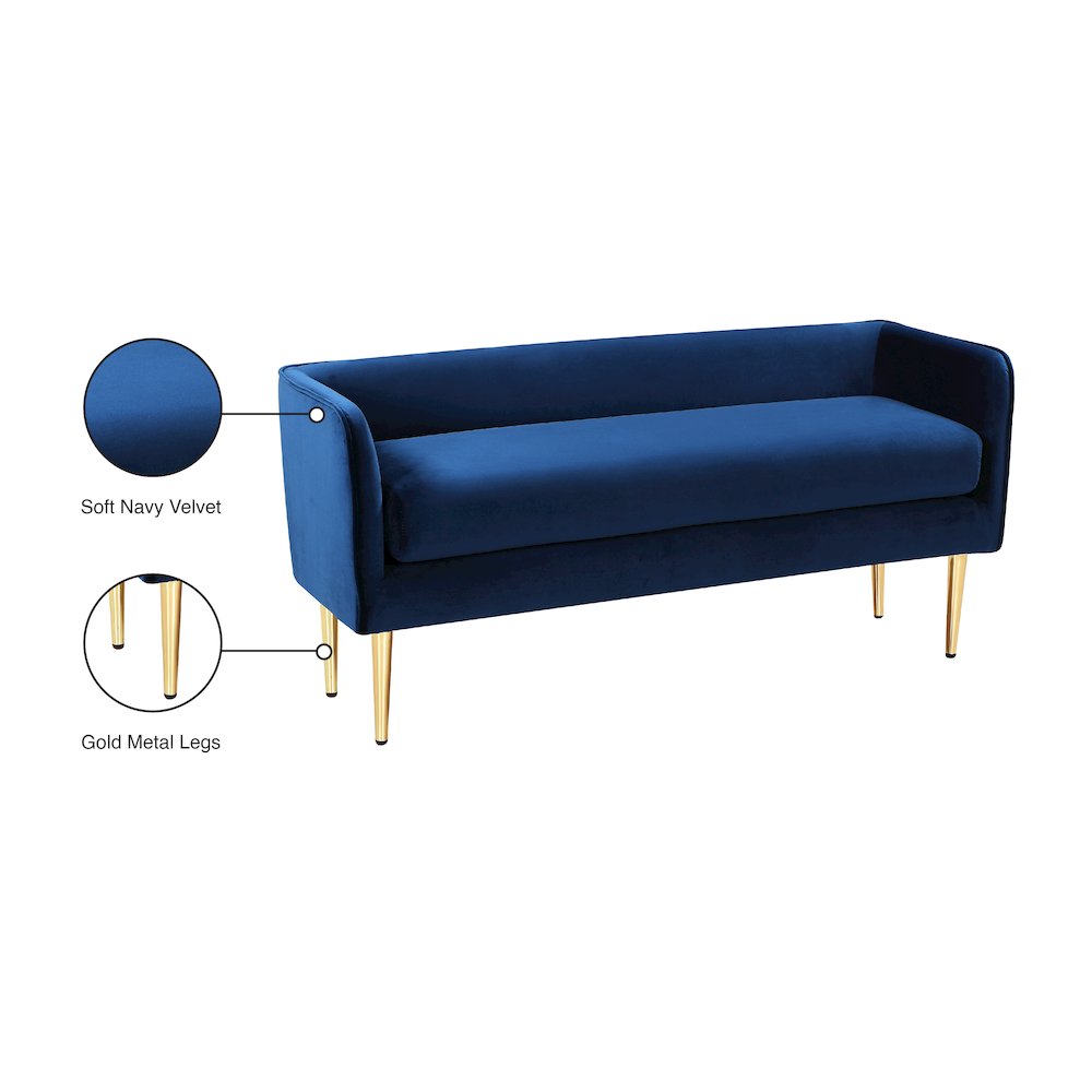 Audrey Navy Velvet Bench. Picture 6