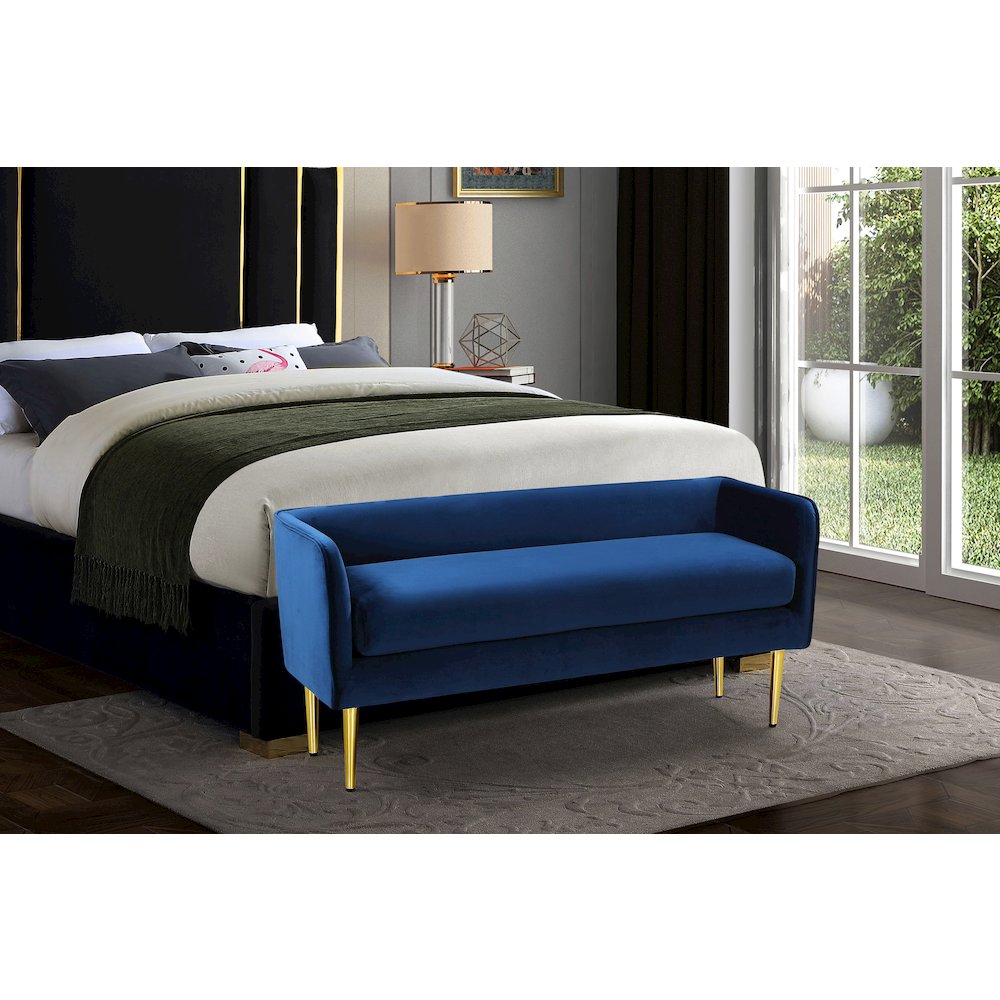 Audrey Navy Velvet Bench. Picture 2