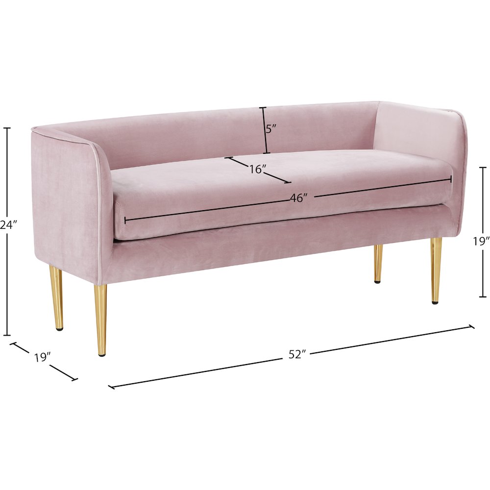 Audrey Pink Velvet Bench. Picture 5