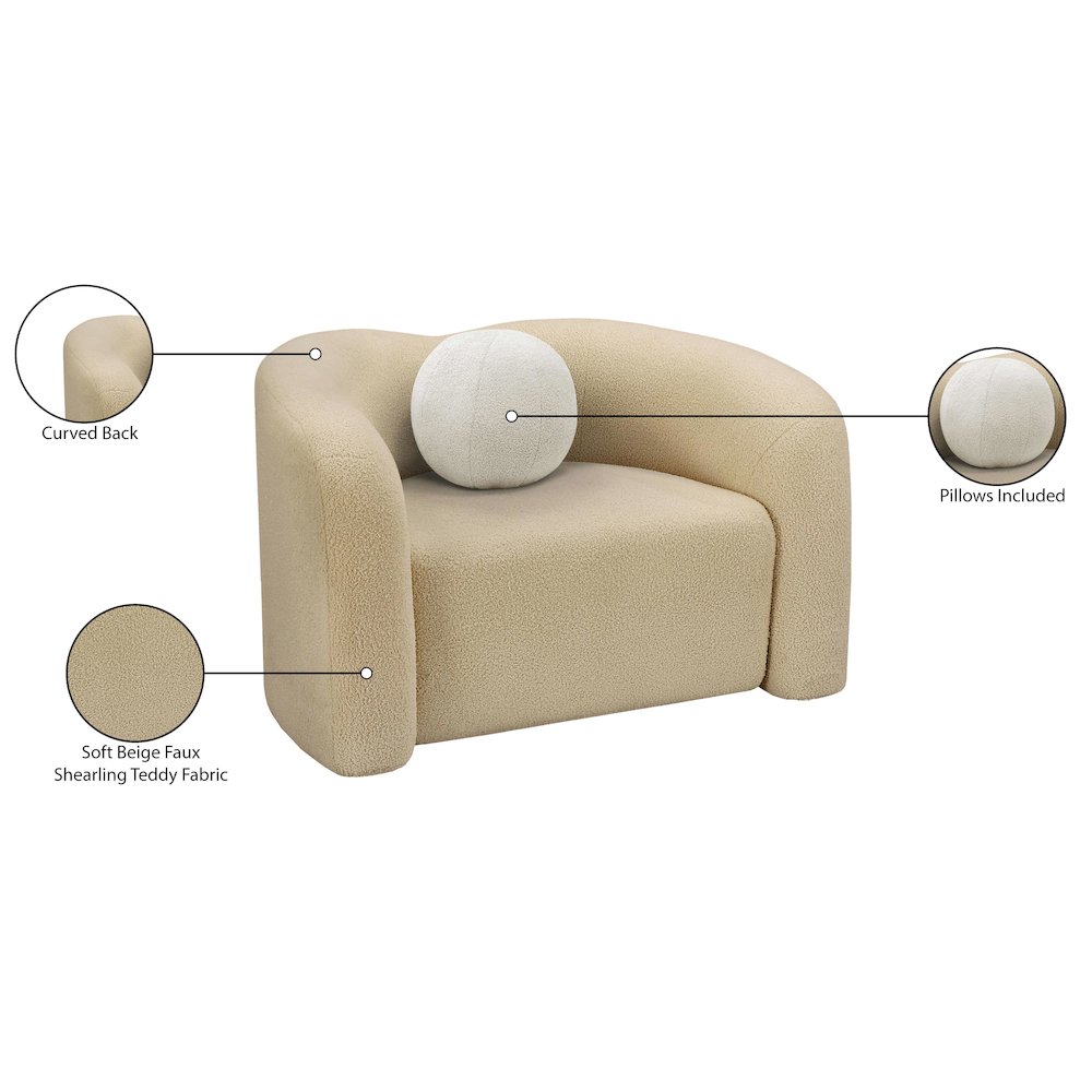 Kali Beige Faux Shearling Teddy Fabric Chair. Picture 15
